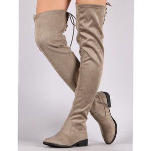 Suede Back Lace-Up Over-The-Knee Riding Boots